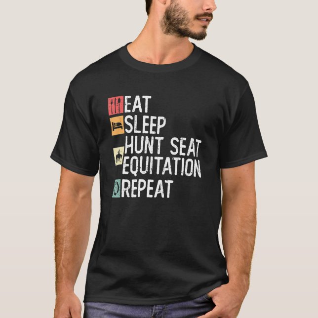 Camiseta Coma Sono Caça Caçada Equitação Repetir Rid Inglês (Frente)