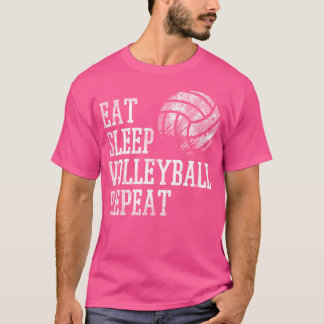 Camiseta Coma Voleibol Repita Jogadores Engraçados Mulheres