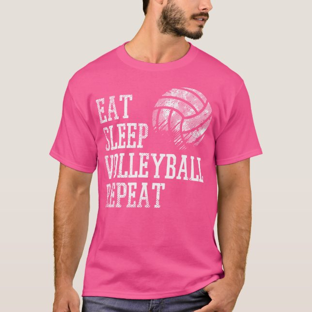 Camiseta Coma Voleibol Repita Jogadores Engraçados Mulheres (Frente)