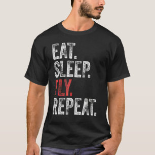 Camiseta Coma Voo de Sono Repetir Piloto de Aviação Funny V