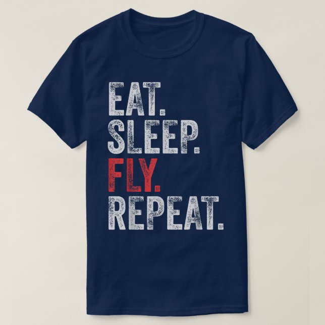 Camiseta Coma Voo de Sono Repetir Piloto de Aviação Funny V (Frente do Design)