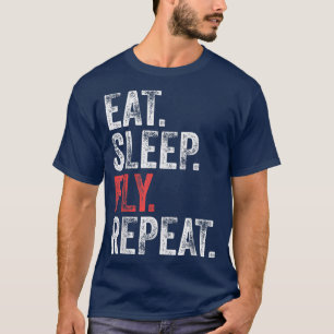 Camiseta Coma Voo de Sono Repetir Piloto de Aviação Funny V