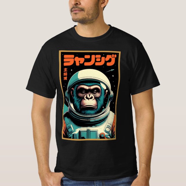 Camiseta Comandante Macaco – Explorador Espacial Retro Futu (Frente)