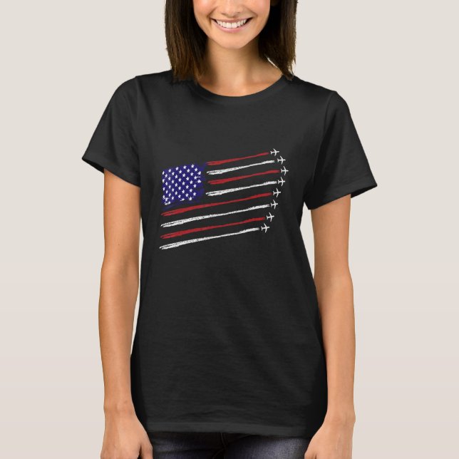 Camiseta Combatente jatos com bandeira americana 4 de julho (Frente)