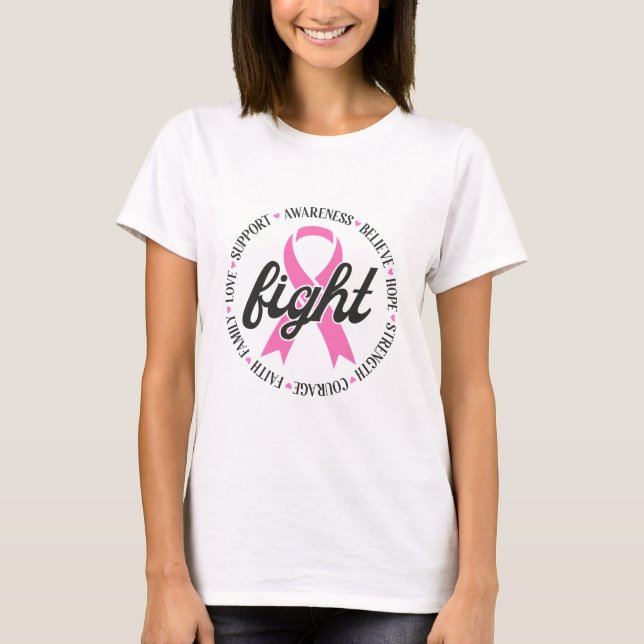 Camiseta Combater o Cancro da Mama Laço Rosa Conscientizaçã (Frente)