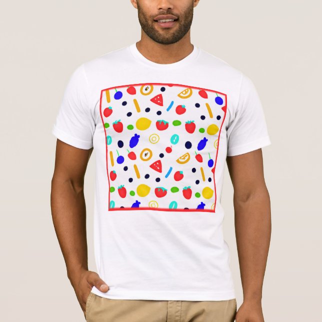 Camiseta Combinação de cores de Frutas Tropicais (Frente)