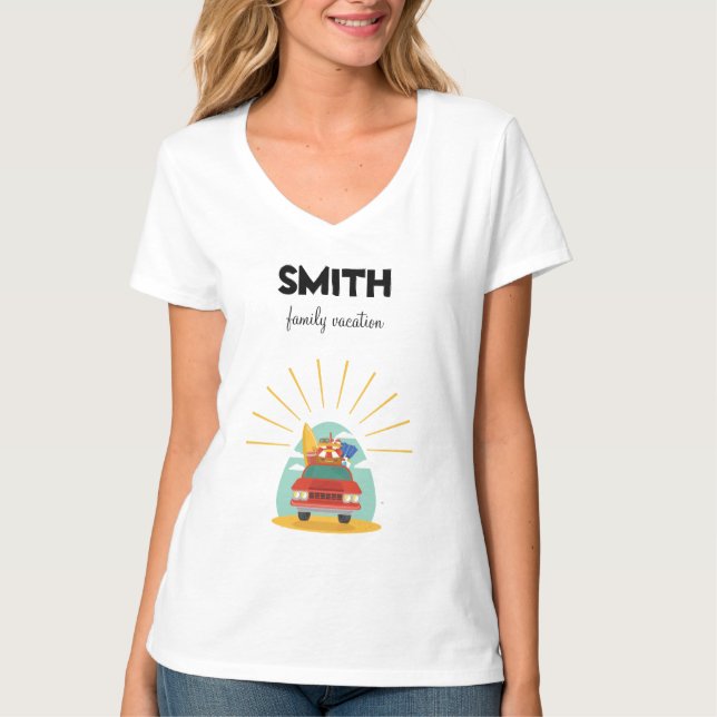 Camiseta Combinação de Férias da Família Praia (Frente)