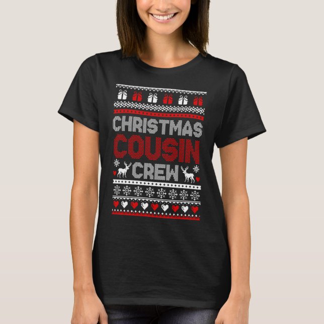 Camiseta Combinação de pijamas de natal da família Cousin C (Frente)