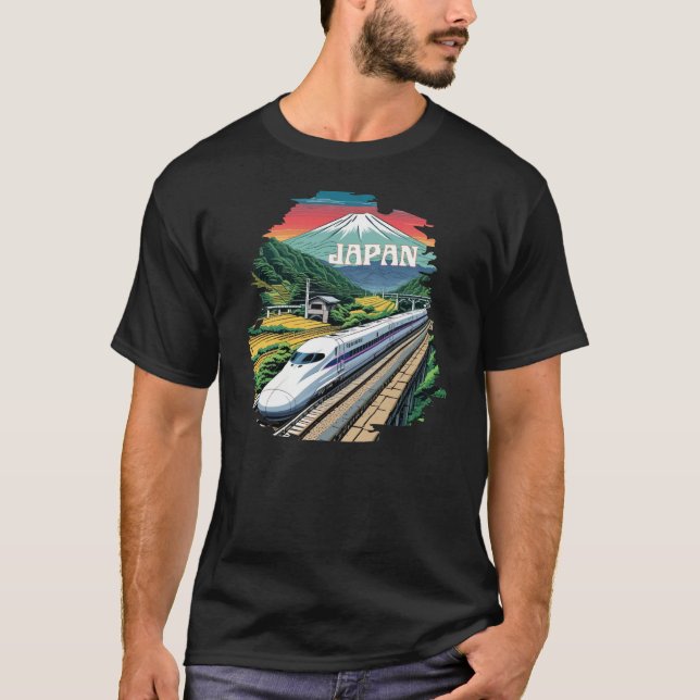 Camiseta Comboio a bala japonês e Monte Fuji (Frente)