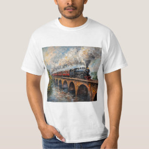 Camiseta Comboio a vapor numa ponte - Pintura a óleo