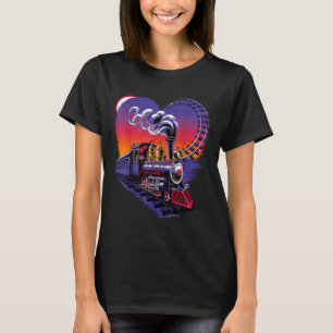 Camiseta Comboio-dia de os namorados Estrada-férrea Heart T