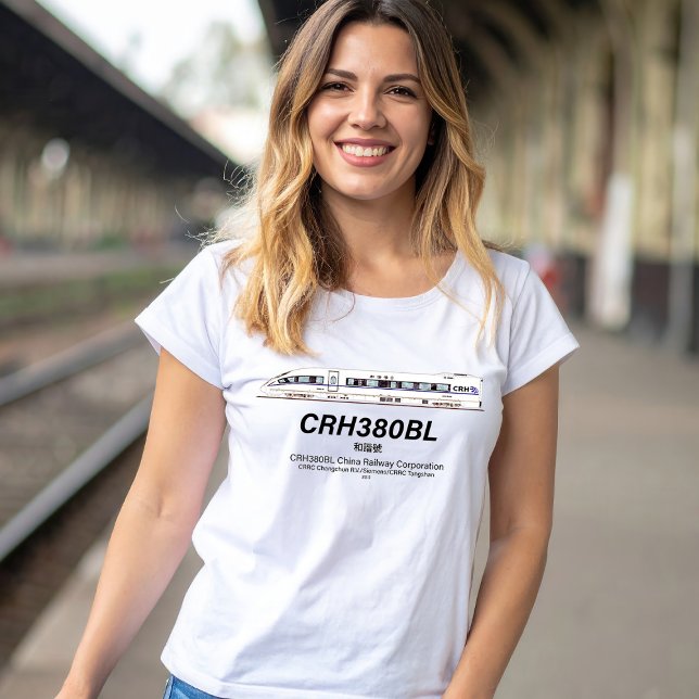 Camiseta Comboio elétrico de alta velocidade na China, CRH3 (CRH380BL China Railway High-Speed Electric Train. Womens Basic T-Shirt)