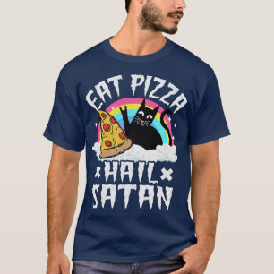 Camiseta Come Pizza Hail Satã Cat Punk Rock Banda Meta