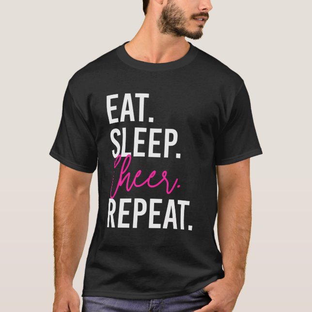 Camiseta Come Sleep Cheer Repete Engraçado Cheerhead (Frente)