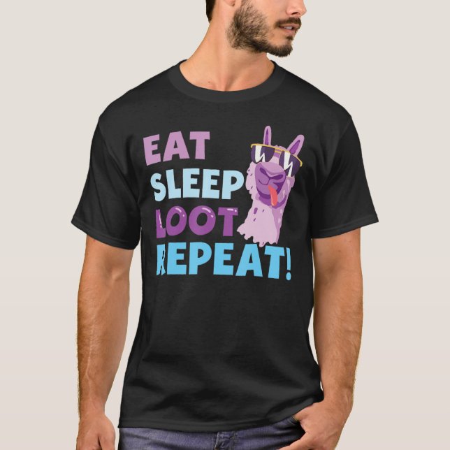 Camiseta Come Sleep Loot Repete LLAMA Birthday Gift Classic (Frente)