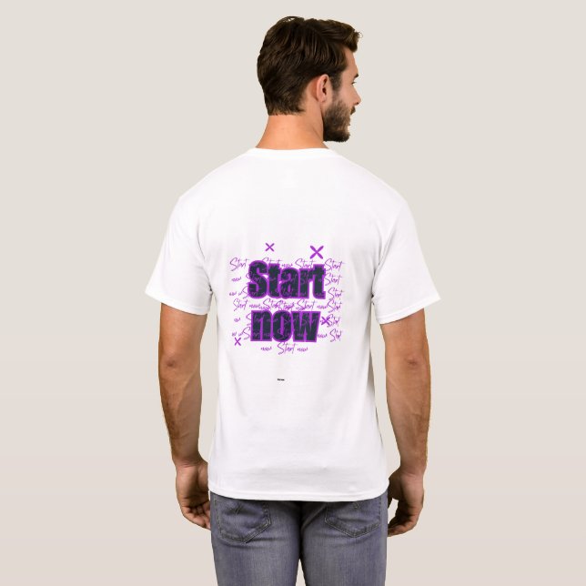 Camiseta Comece Agora – Design Motivacional Roxo (Parte Traseira Completa)