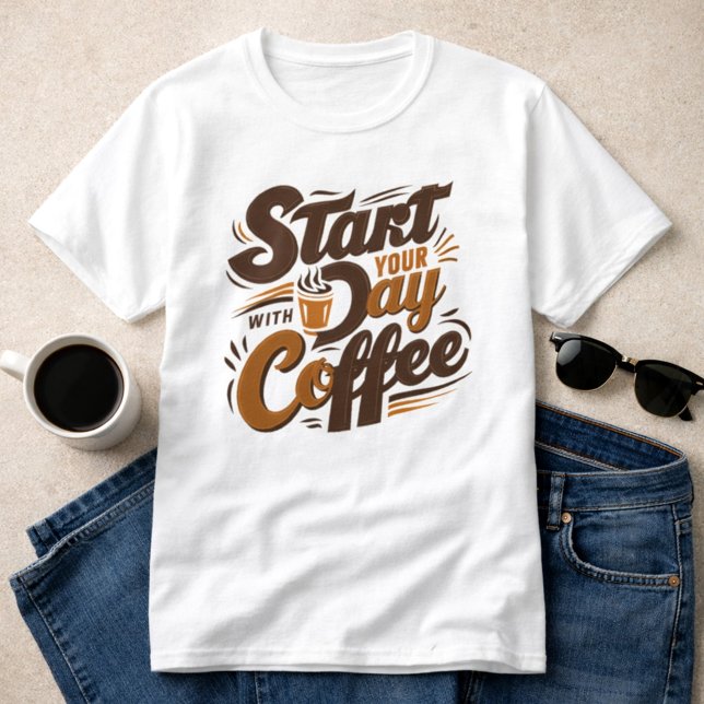 Camiseta Comece seu dia com café | T-Shirt branco (Criador carregado)