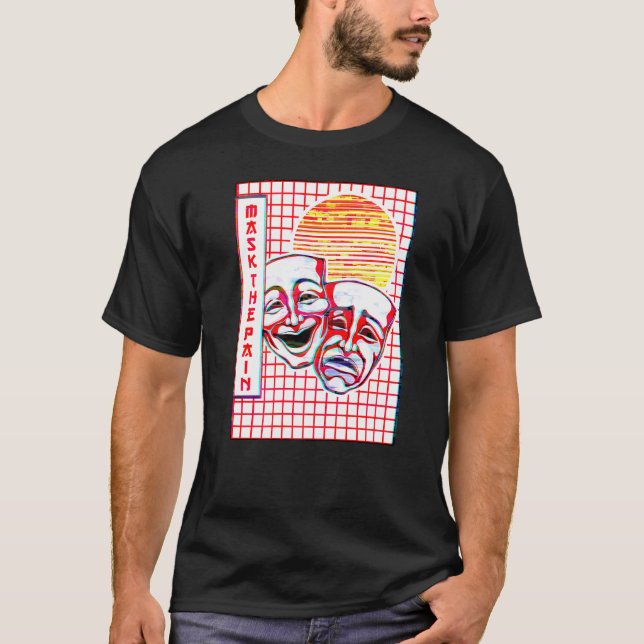 Camiseta Comédia De Drama Estético Vaporwave E Máscara De T (Frente)
