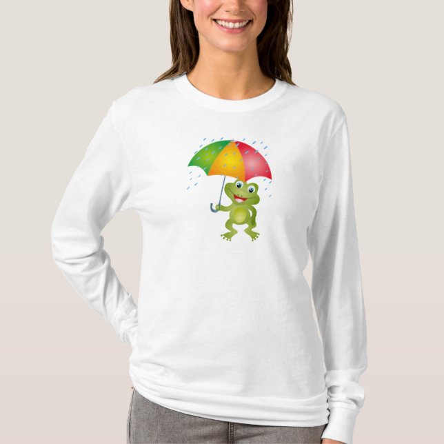 Camiseta Comedor de rãs com guarda-chuva da chuva (Frente)