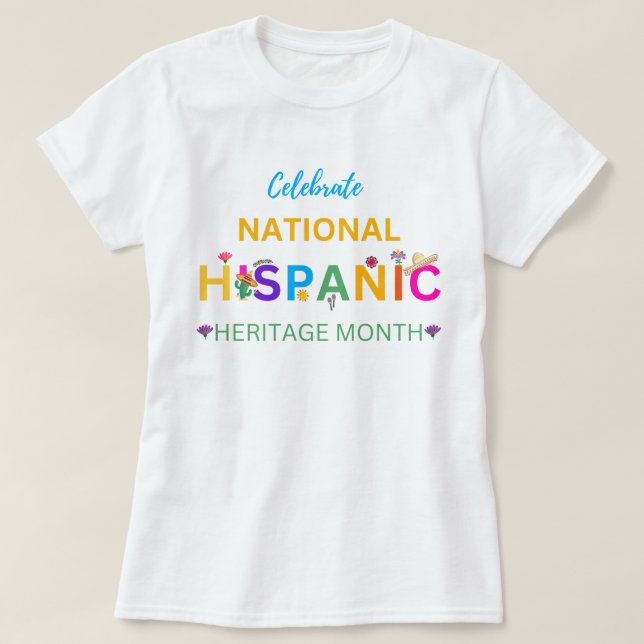 Camiseta comemorando mês do patrimônio hispânico, hisp naci (Frente do Design)
