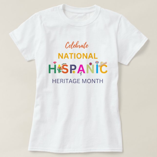 Camiseta comemorando mês do patrimônio hispânico, hisp naci (Frente do Design)