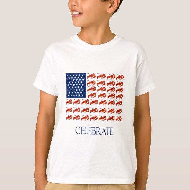Camiseta Comemore a lagosta da bandeira americana (Frente)