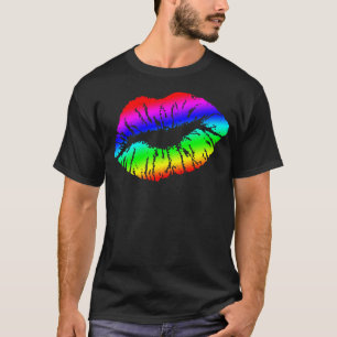 Camiseta Comemore o impressão dos lábios do arco-íris da