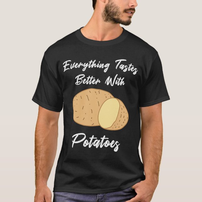 Camiseta Comendo Batatas Dizendo Cozinhar Vegetais (Frente)