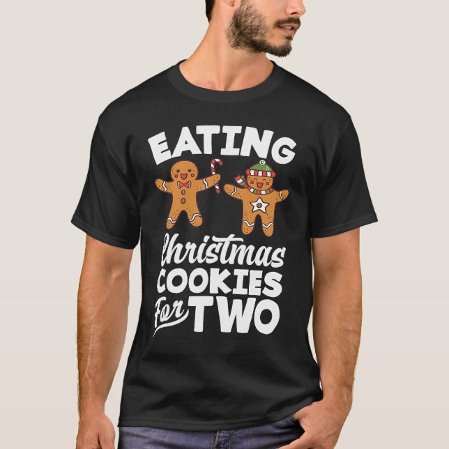 Camiseta Comendo Biscoitos de Natal para Dois Anúncio de Gr (Frente)
