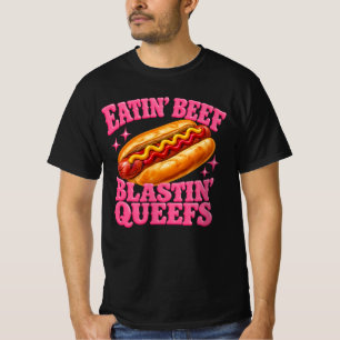 Camiseta comendo cachorro quente explodindo carne