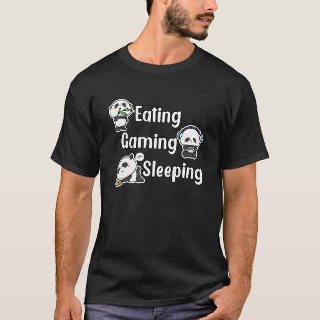 Camiseta Comendo Jogos Dormindo Panda Bear Bambu Jogos (Frente)