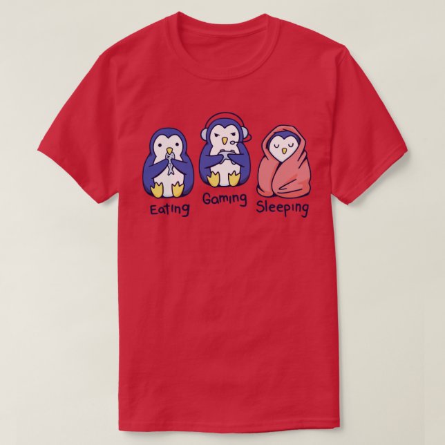 Camiseta Comendo pinguim dormindo para jogos (Frente do Design)