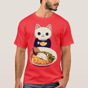 Camiseta Comendo Ramen Noodles com um Gato Cute Kawaii Neko