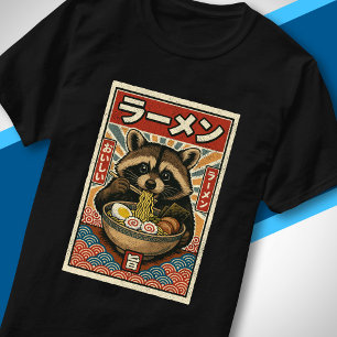 Camiseta Comendo Ramen Retro Estilo Japonês Arte Guaxinim F