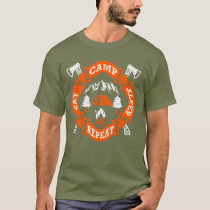 Camiseta Comer Acampamento Dormir Repetir Fogo Machados Cru