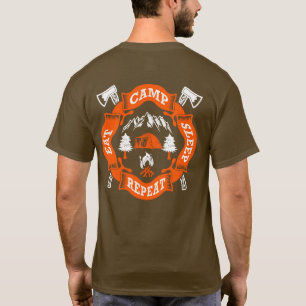 Camiseta Comer Acampamento Dormir Repetir Fogo Machados Cru
