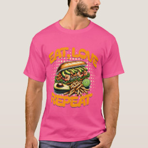 Camiseta comer amor repetir comida saudável vintage