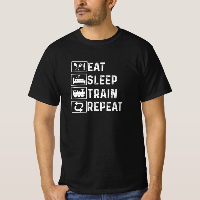 Camiseta Comer Comboio De Sono Repetir Comboio A Vapor (Frente)