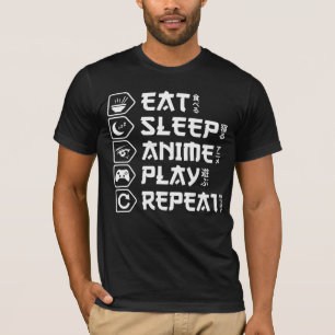 Camiseta Comer Dormir Anime Jogar Repetir Estilo de Vida Ot