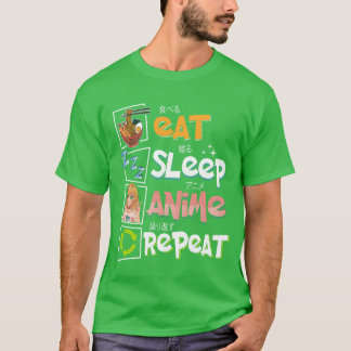 Camiseta Comer Dormir Anime Repetir Anime Divertido Comer D