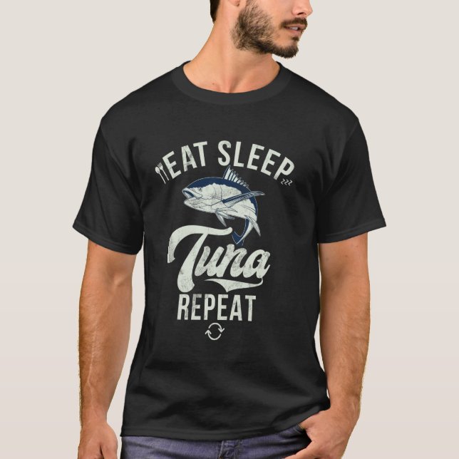 Camiseta Comer Dormir Atum Repetir Pesca de Atum (Frente)