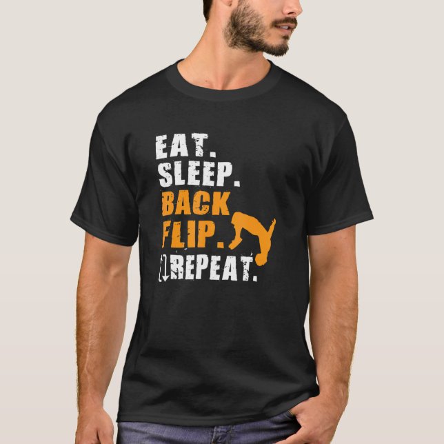 Camiseta Comer Dormir Backflip Repetir Parcour Ginástica (Frente)