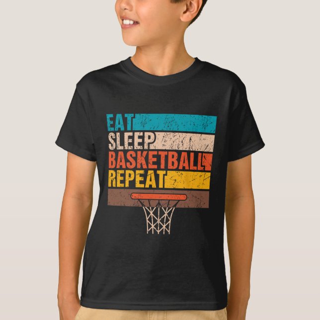 Camiseta Comer. Dormir. Basquete. Repetir. Jovens basqueteb (Frente)