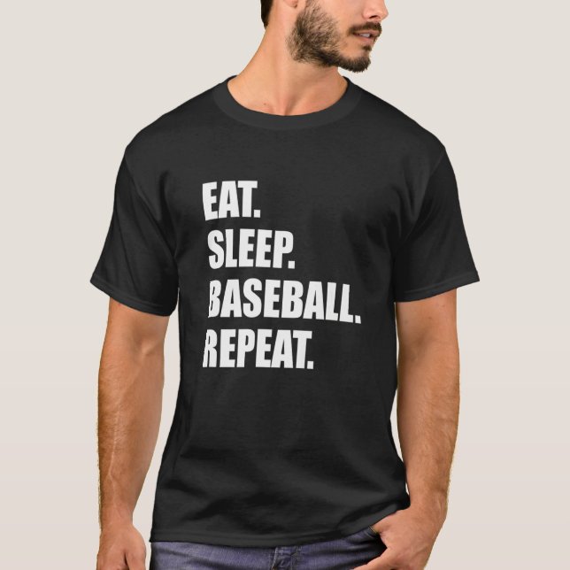 Camiseta Comer. Dormir. Beisebol. Repetir. Benjamin Premi E (Frente)