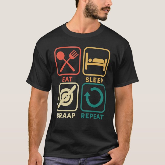 Camiseta Comer Dormir Braap Repetir Flutuar Uma Roda Elétri (Frente)