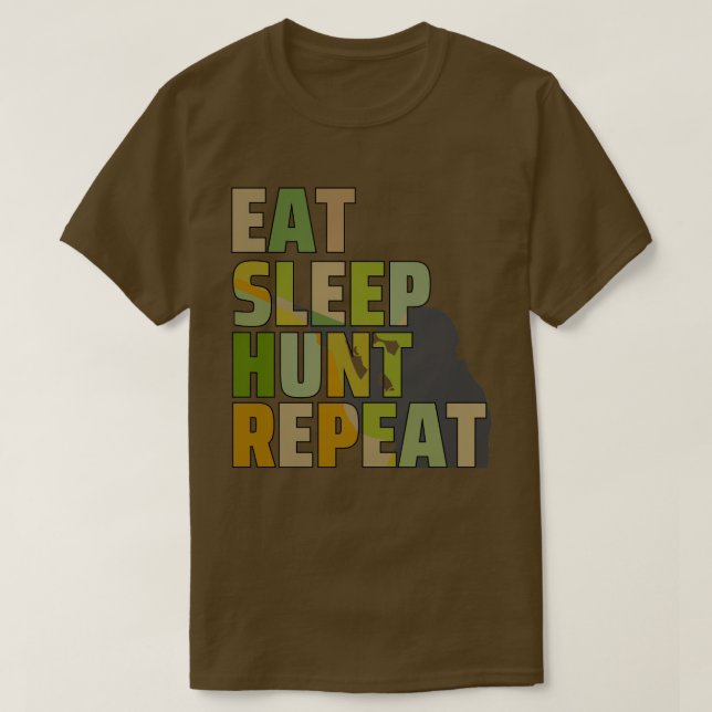 Camiseta Comer Dormir Caçar Repetir  (Frente do Design)
