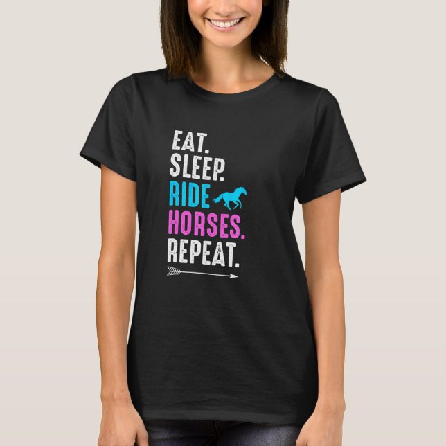 Camiseta Comer Dormir Cavalgar Cavalos Repetir Cavaleiro Fa (Frente)