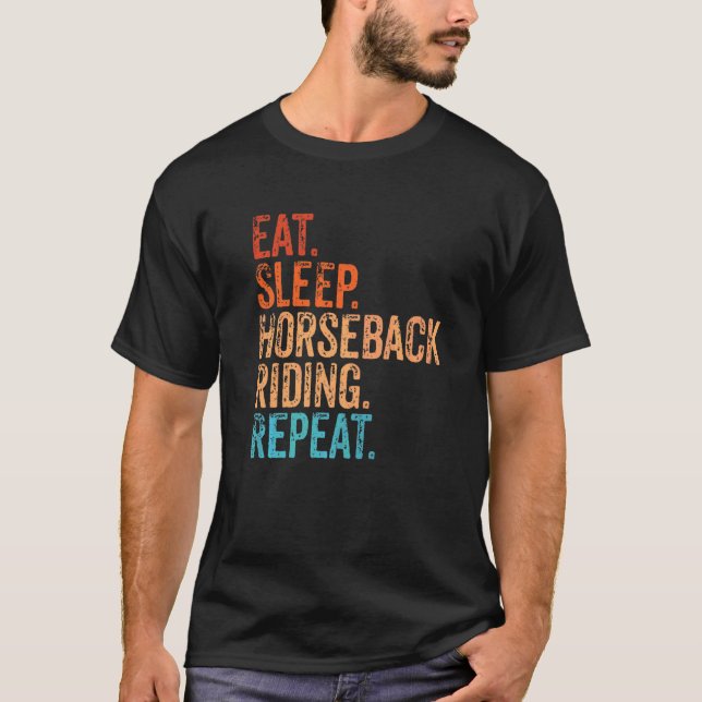 Camiseta Comer Dormir Cavalgar Repetir Cavalgar Cavalos Vin (Frente)