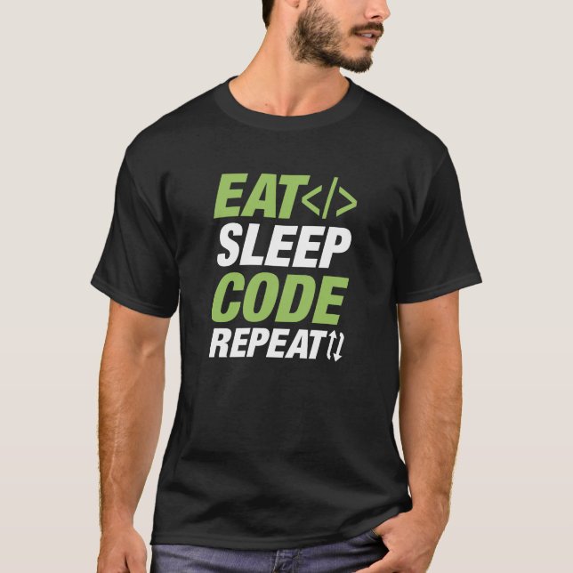 Camiseta Comer Dormir Codificar Repetir (Frente)