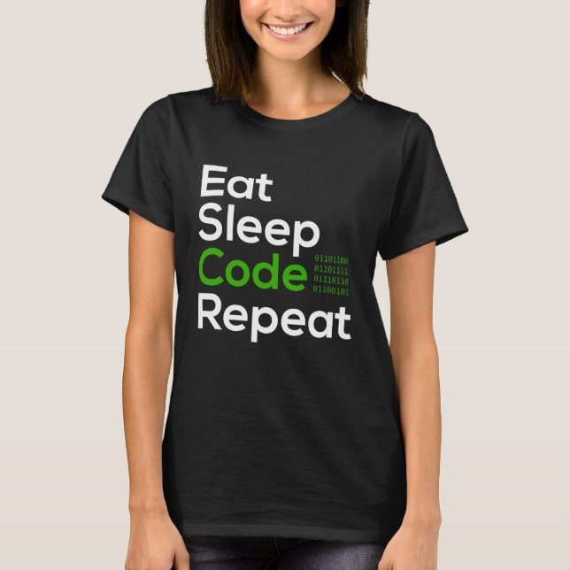 Camiseta Comer Dormir Código Binário Vida de Programador Hu (Frente)